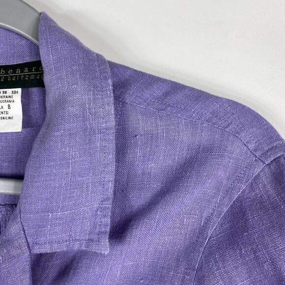 Harve Benard Size 8 Linen Button Front Shirt Purple - Picture 3 of 5